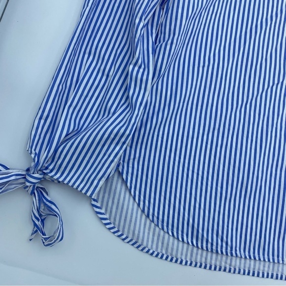 J.O.A. Blue and White Striped Off-the-shoulder Blouse - Picture 6 of 6